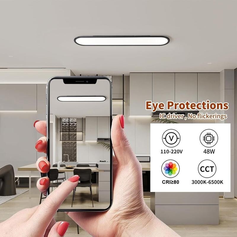 Ultra Thin LED Ceiling Light 100CM Remote Dimmable 48W Low Profile Lamp