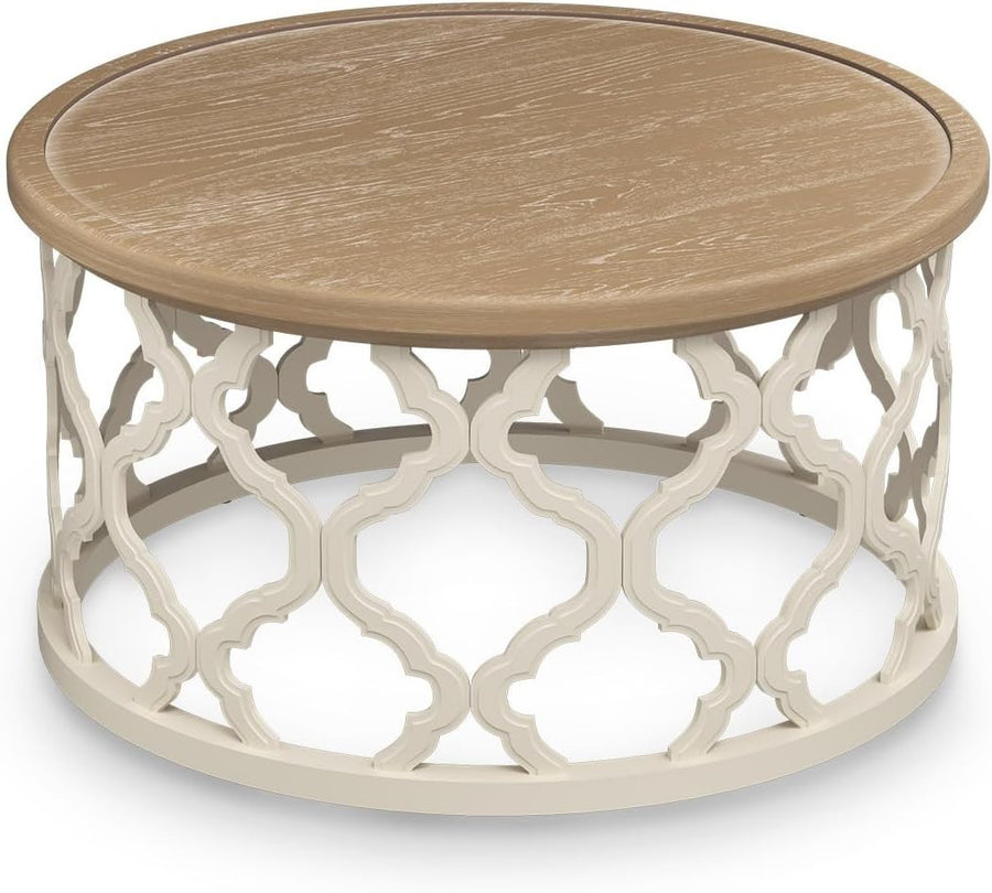 Round Farmhouse Coffee Table with Storage Shelf 76x76x41cm Rustic Charm