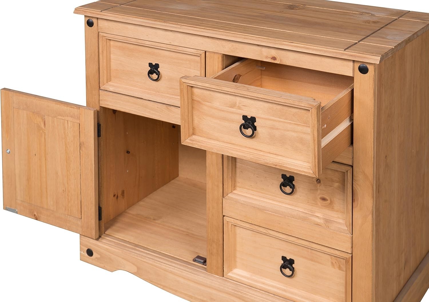 Rustic Pine Sideboard 1 Door 4 Drawer Storage Cabinet Antique Wax Finish