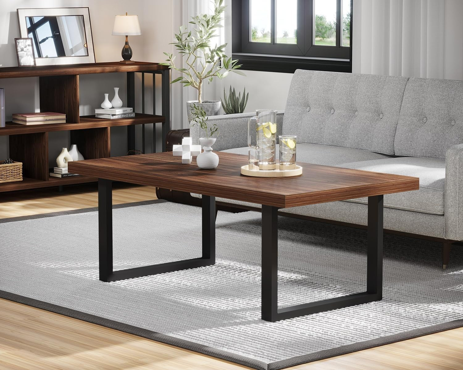Walnut Oak Coffee Table 100x55cm Sturdy Modern Rustic Wood Metal Design