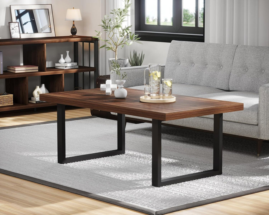 Walnut Oak Coffee Table 100x55cm Sturdy Modern Rustic Wood Metal Design