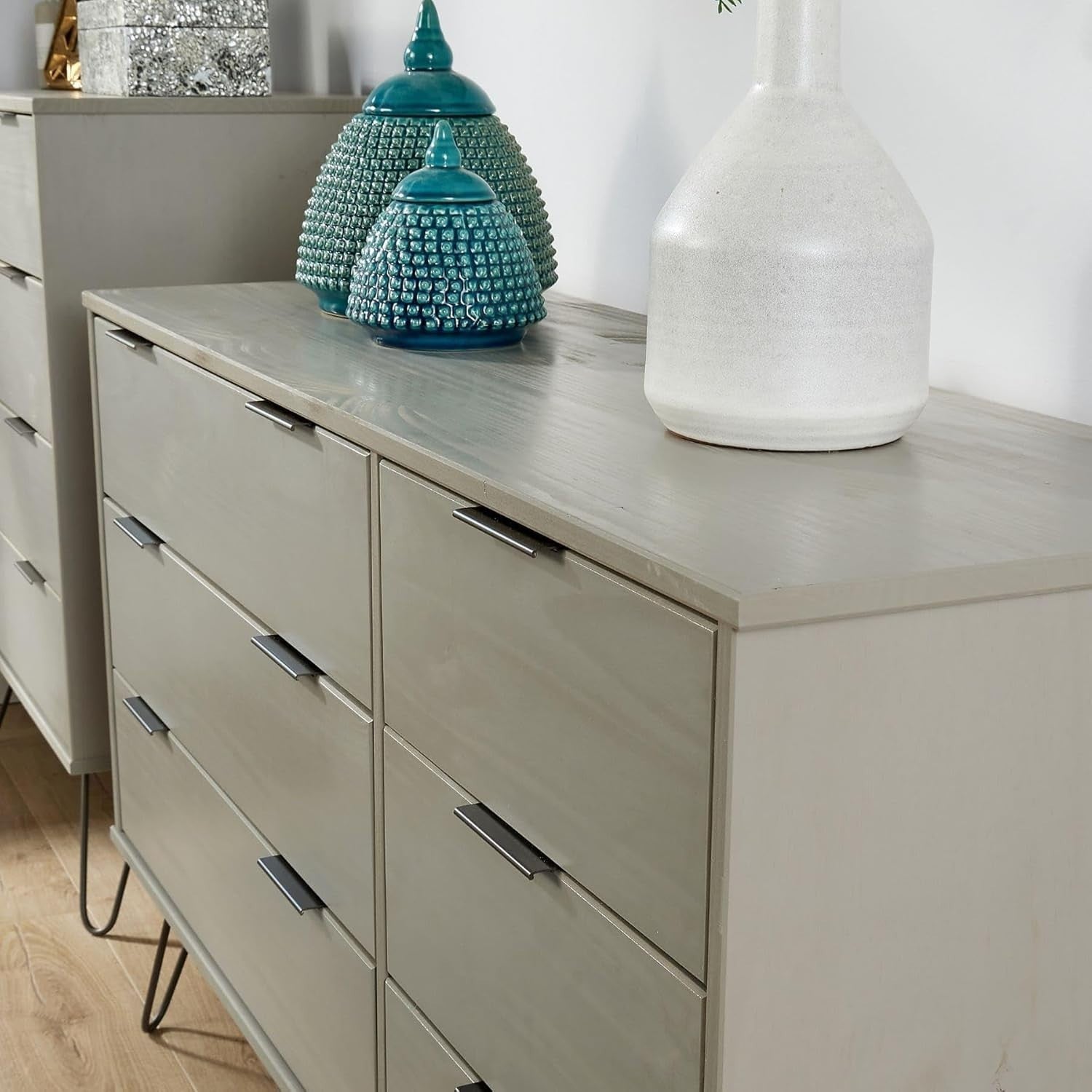 Industrial Grey 6-Drawer Chest Storage Unit - Bedroom, Office, Living Room