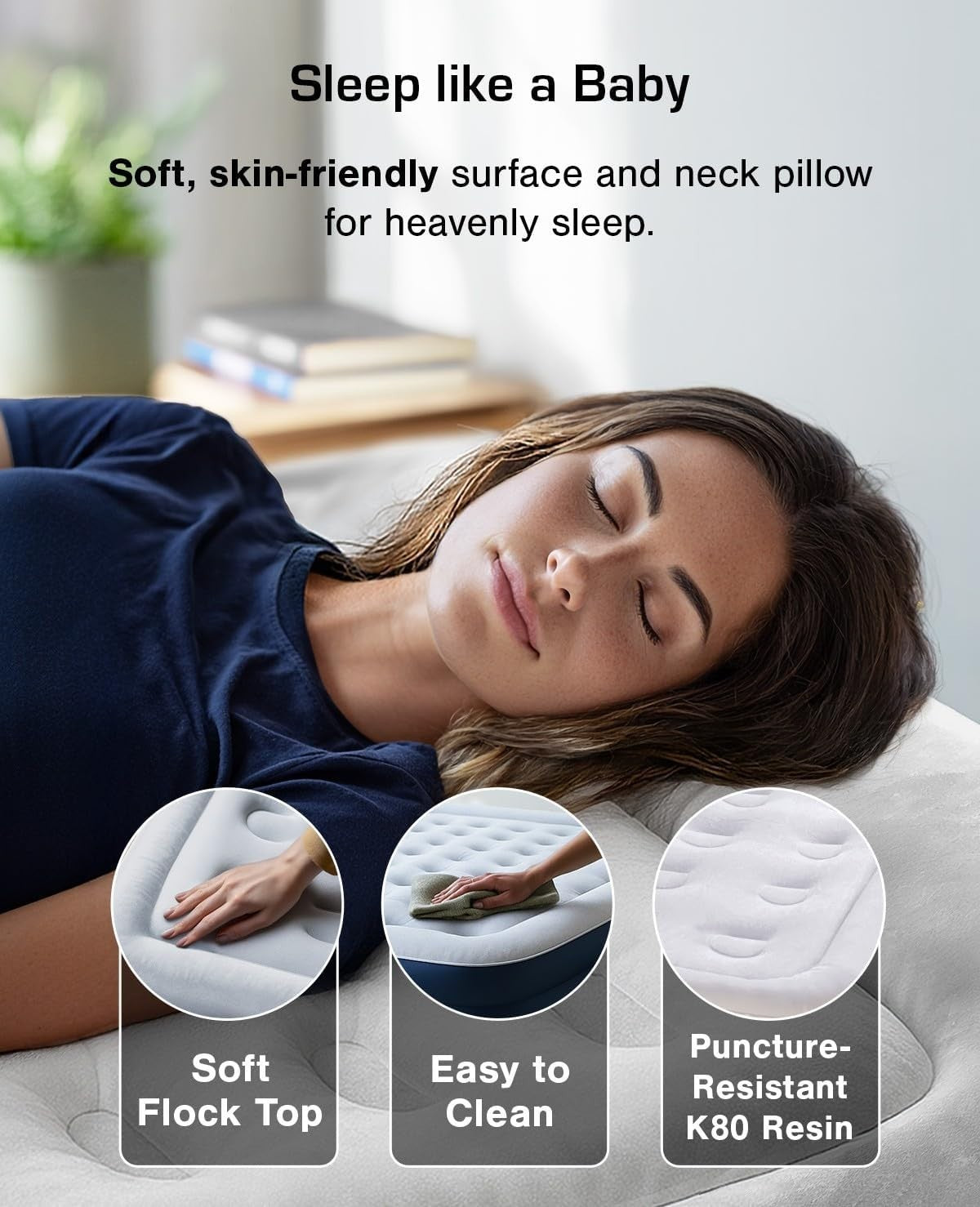 King Size Inflatable Air Mattress Built In Electric Pump Flocked Guest Bed
