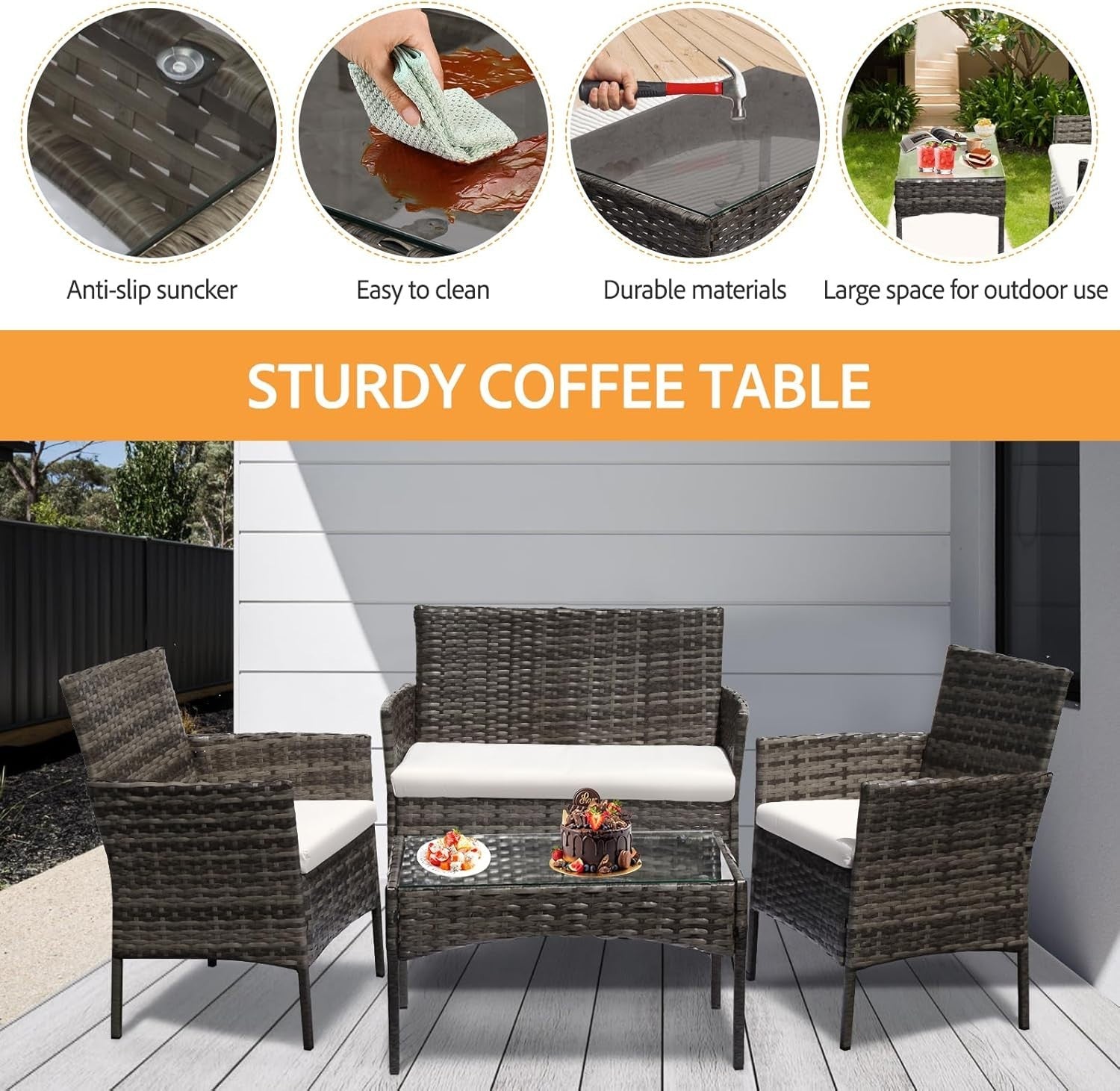 4 Seater Rattan Garden Furniture Set Patio Outdoor Dining Sofa Table Grey