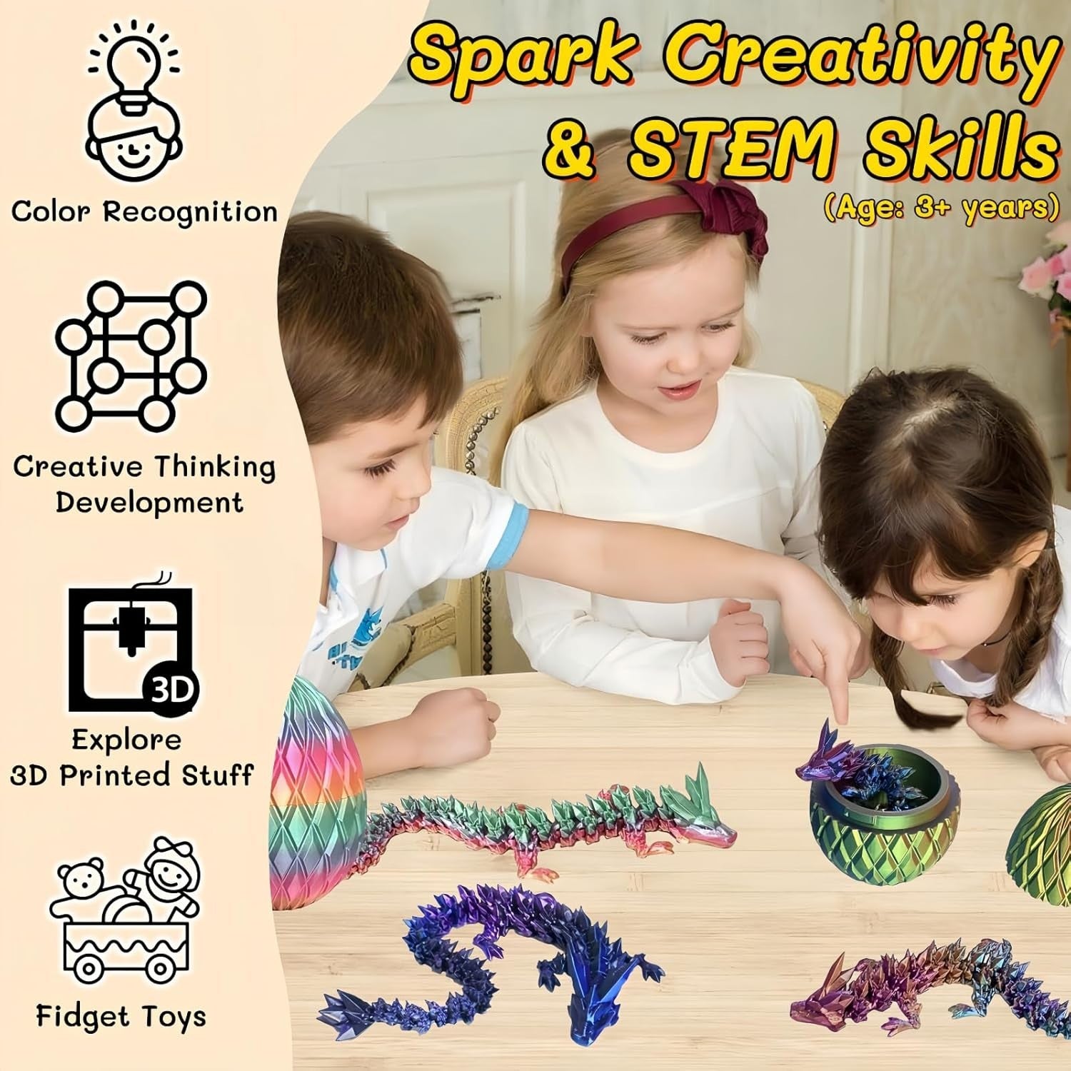 3D Printed Crystal Dragon Egg Fidget Toy 12in Fantasy Gift Set