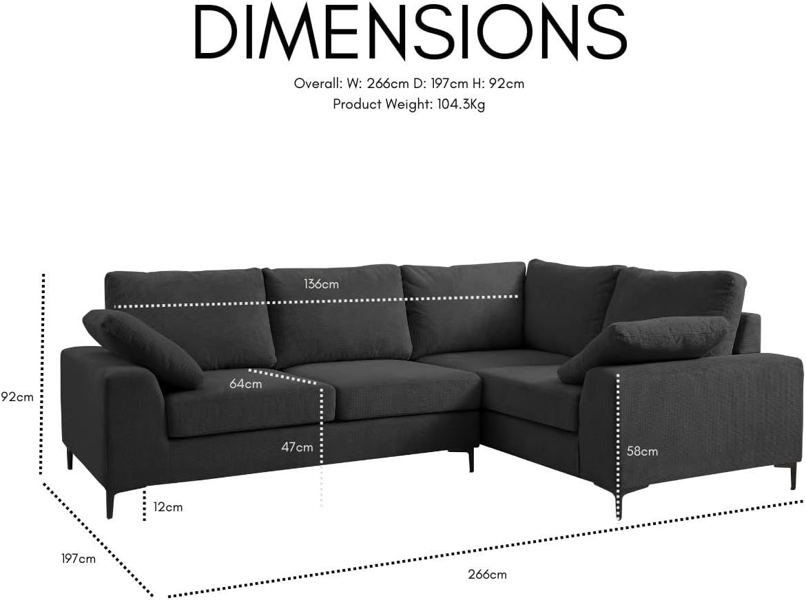 Charcoal Linen Left Hand Corner Sofa 5 Seater L-Shape + Storage Option