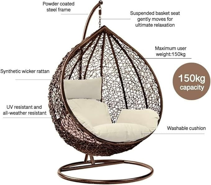 Luxury Rattan Hanging Egg Swing Chair with Stand Indoor Outdoor Garden Seat