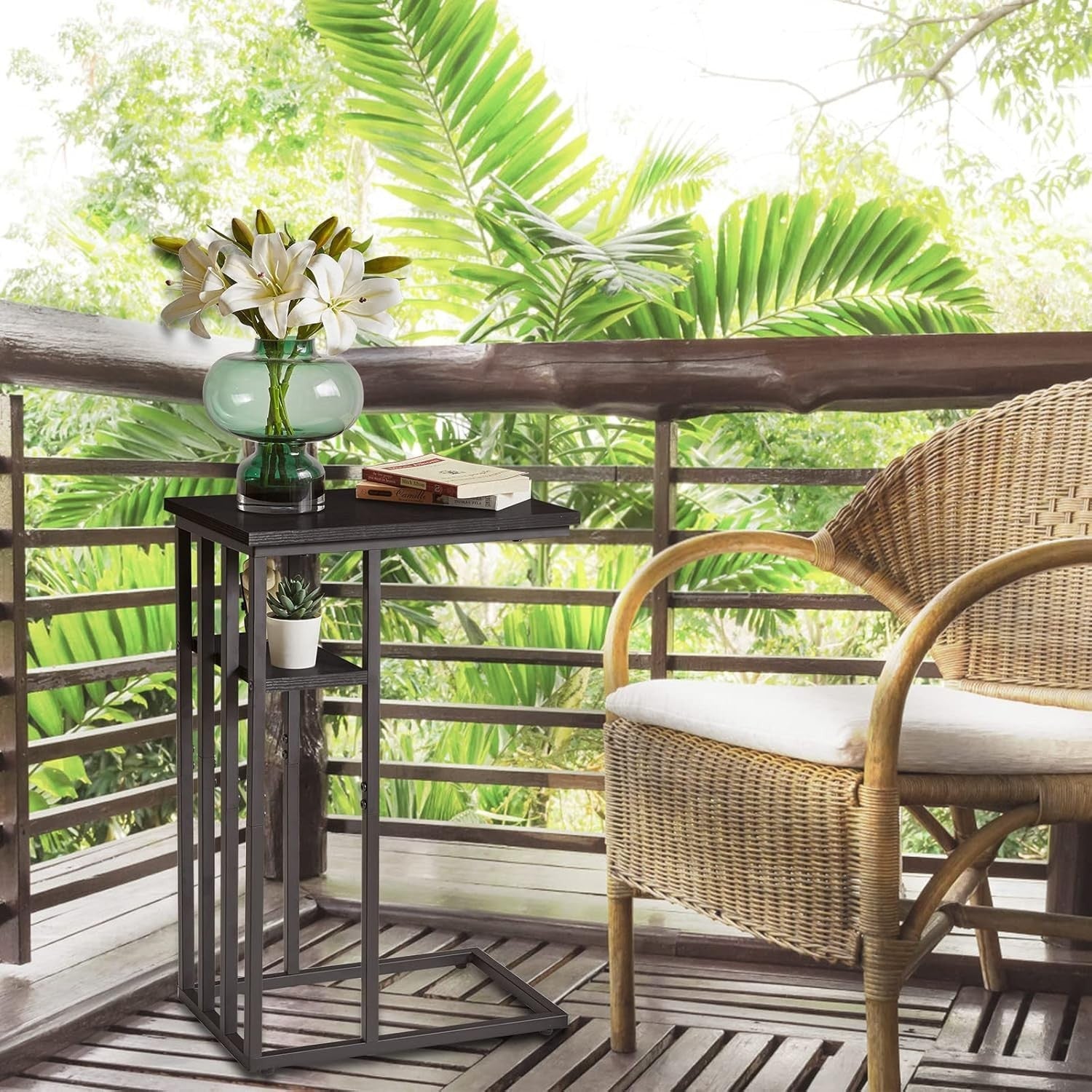 Black C-Shaped Side Table 40x26x61 cm | Small End Table for Sofa & Bed