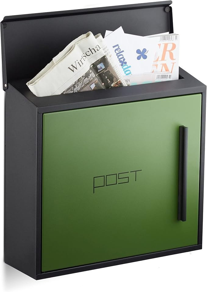 Wall Mounted Steel Letterbox Lockable DIN A4 Slot Modern Weatherproof Postbox