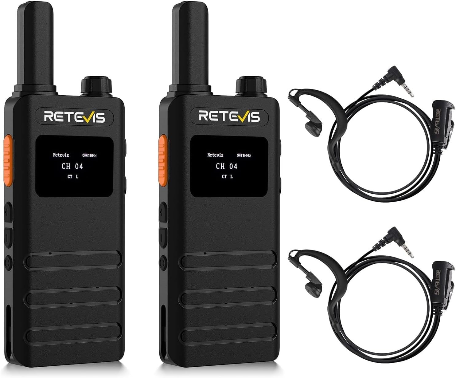 Slim PMR446 Walkie Talkies 2 Pack USB-C LCD VOX Rechargeable Radio