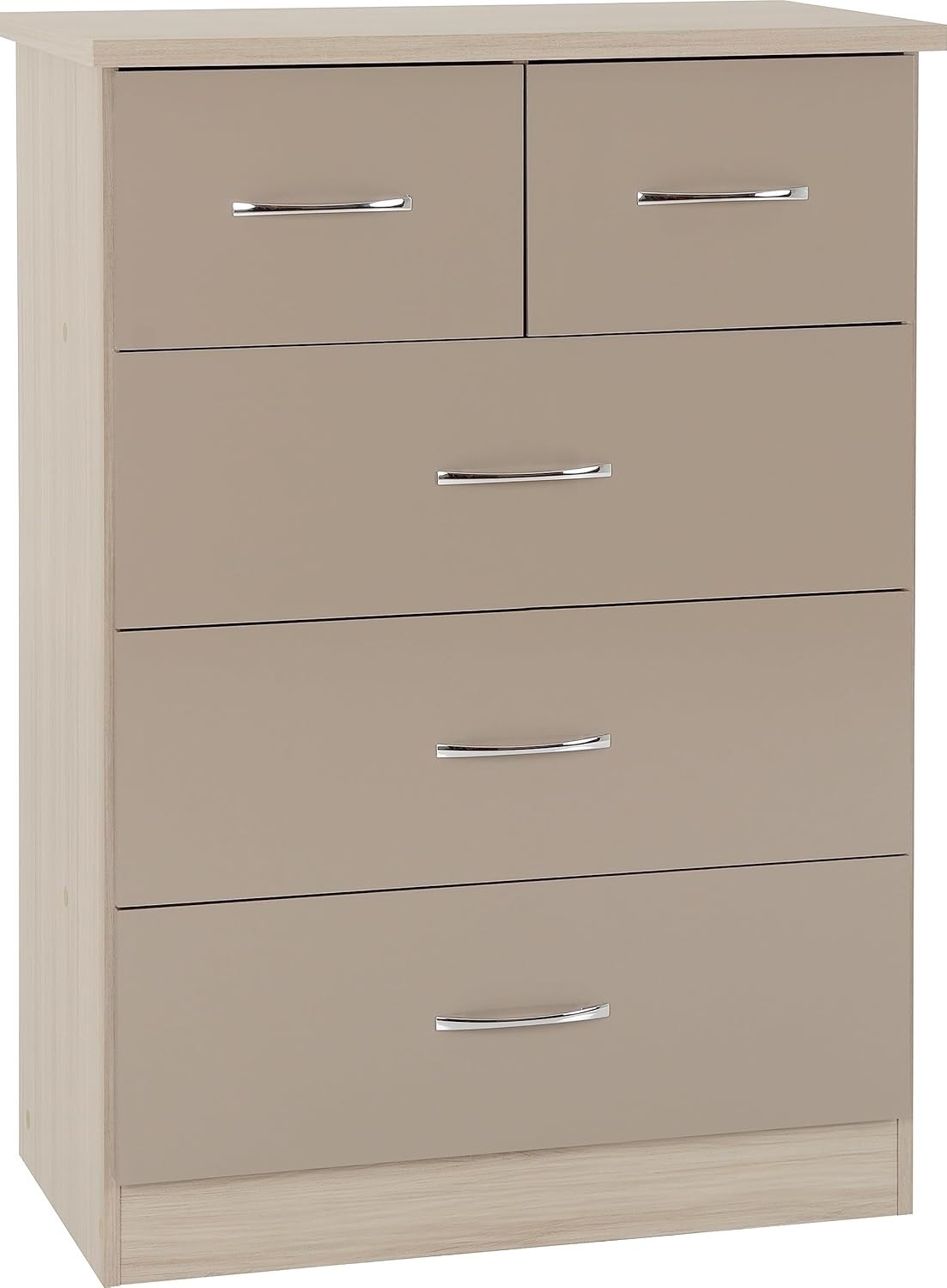 5 Drawer Chest Tallboy Storage Unit Gloss Oak Veneer Bedroom Cabinet