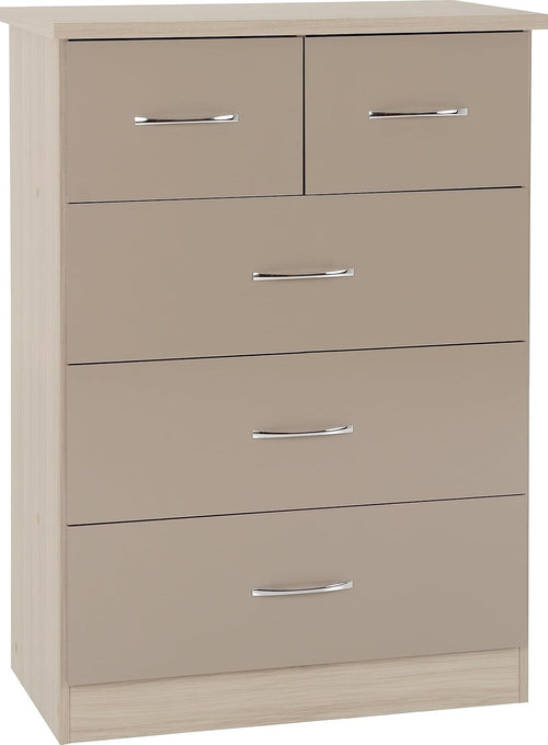 5 Drawer Chest Tallboy Storage Unit Gloss Oak Veneer Bedroom Cabinet