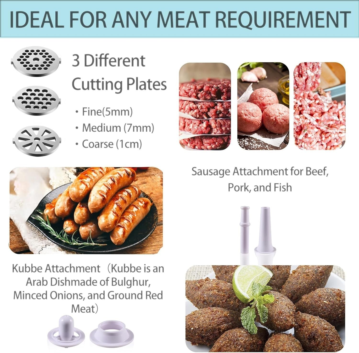 2800W Electric Meat Grinder Sausage Maker Mincer 3 Plates Reverse