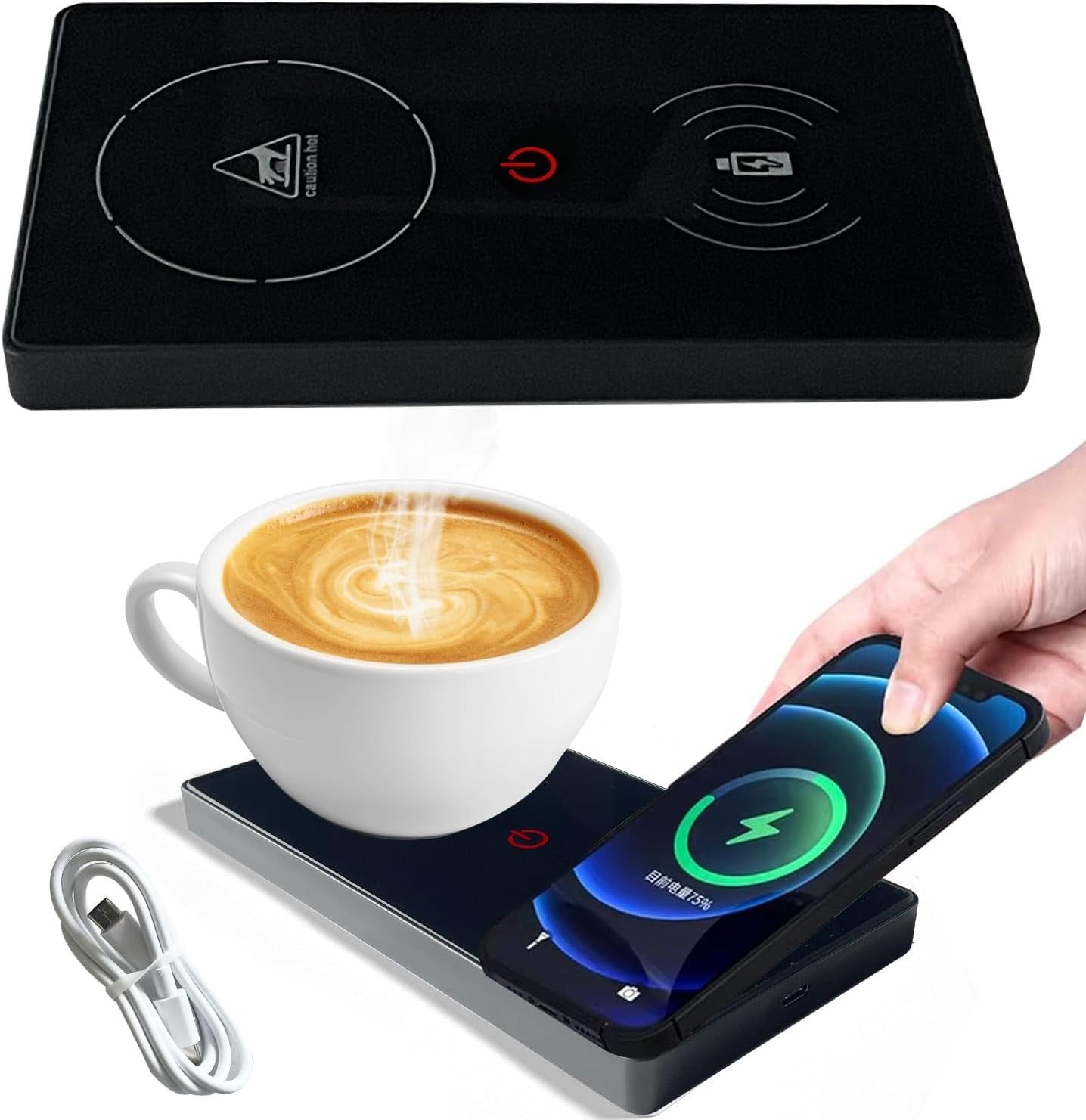 Black USB Coffee Mug Warmer 2in1 Smart Desk Heater