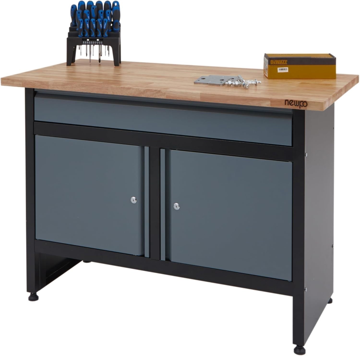120cm Garage Workbench 1 Drawer + Double Cupboard 300kg Load Solid Wood Top