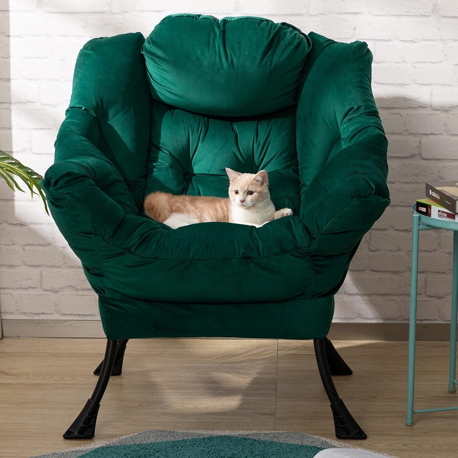 Green Velvet Accent Armchair Wingback Comfy Lounge Chair Bedroom Reading