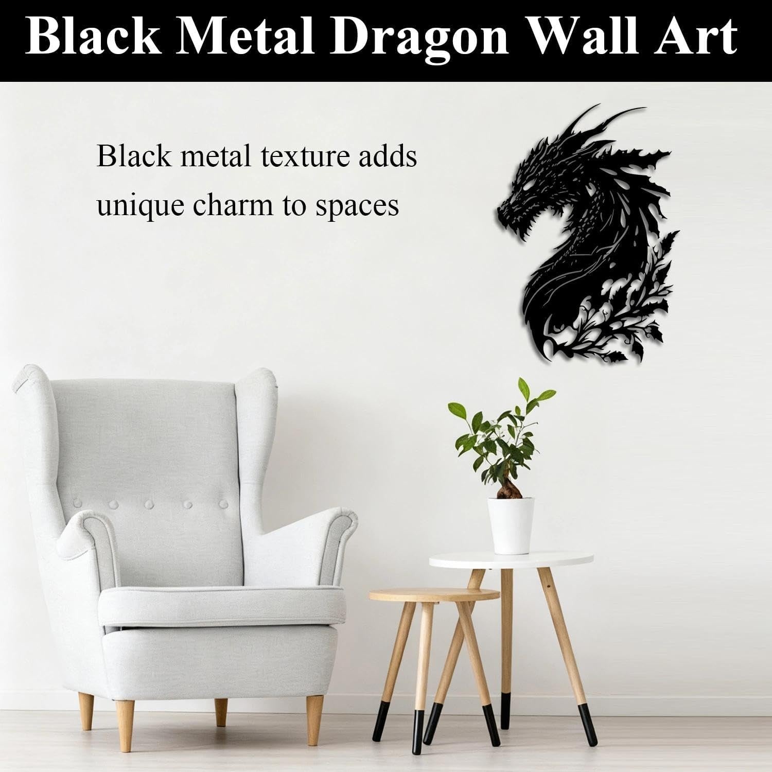 Black Metal Dragon Wall Art 11.8x8.3in Gothic Decor