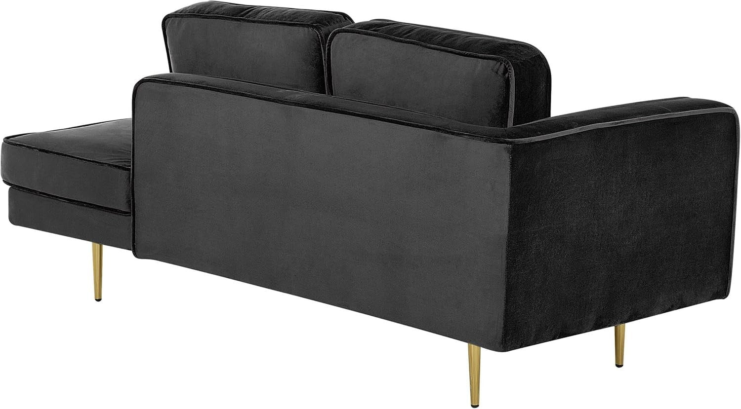 Black Velvet Chaise Lounge Sofa | Gold Legs, Cushions, Glam Modern Design