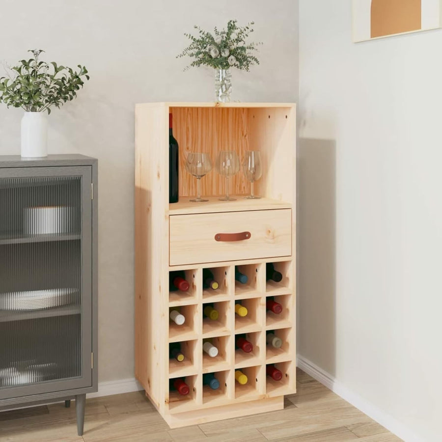 Solid Wood Wine Cabinet with Drawer & 16 Bottle Rack – Home Bar Storage Unit