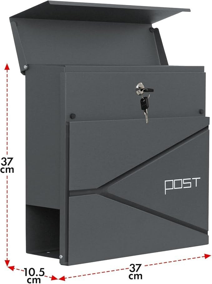 Lockable Wall Letterbox w/ Newspaper Holder – Weatherproof Steel, C4 Slot