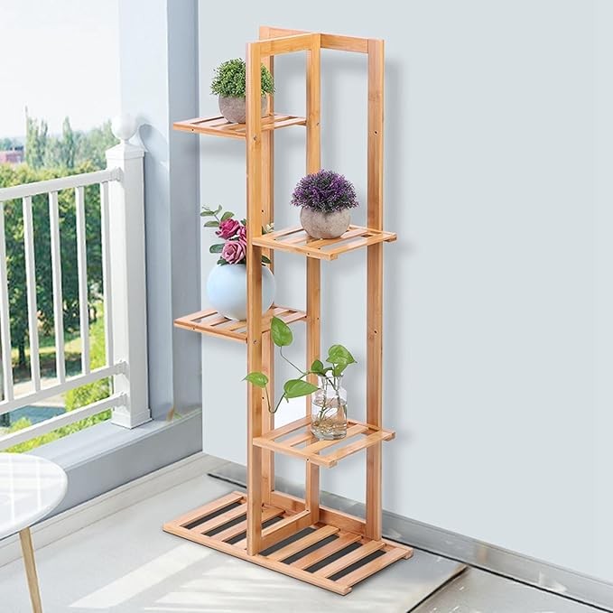 Bamboo Plant Stand Ladder Shelf Indoor Outdoor Flower Pot Display Rack