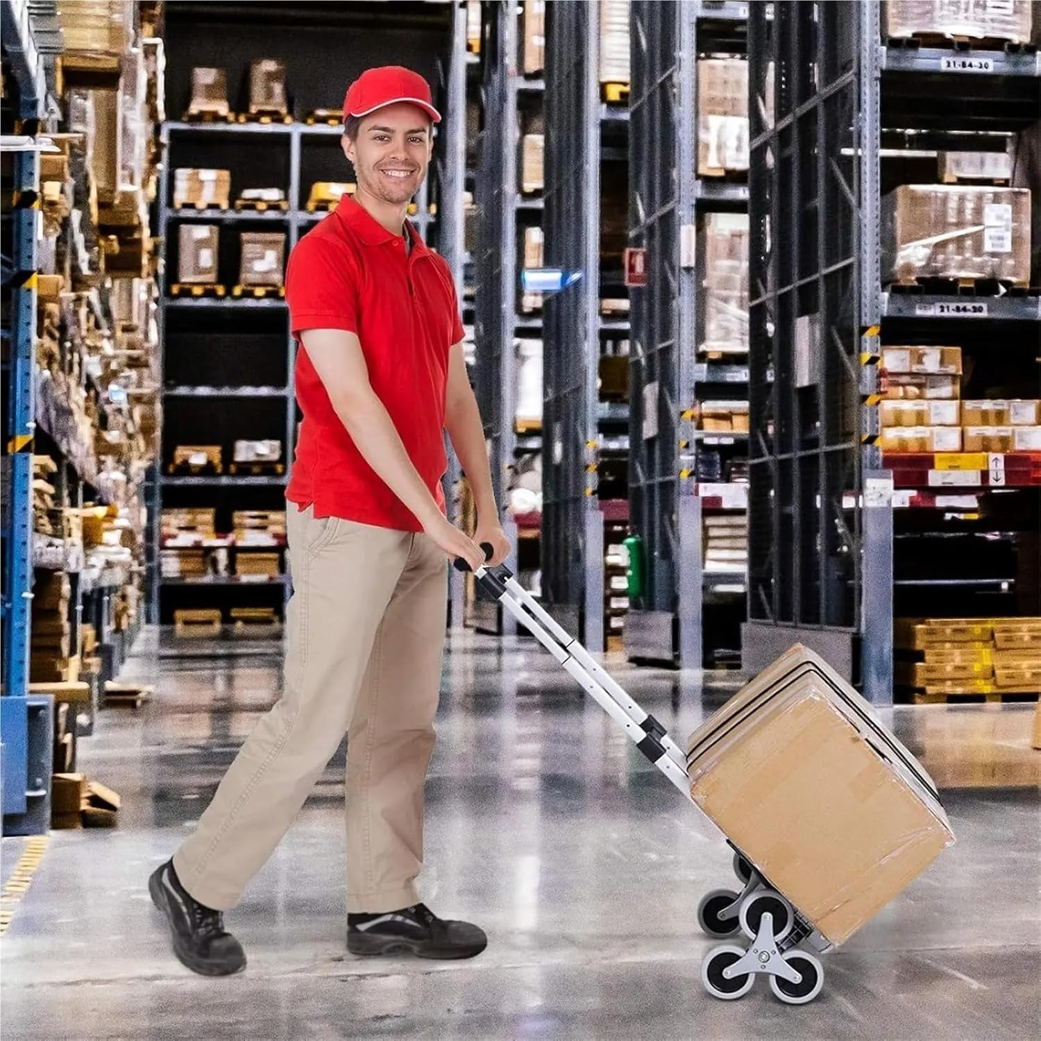 75kg Stair Climbing Hand Truck Folding Aluminium 6 Wheel Cart