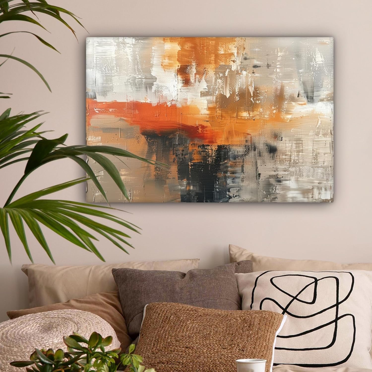 Abstract Gold Grey Canvas Wall Art 60x40cm Framed Modern