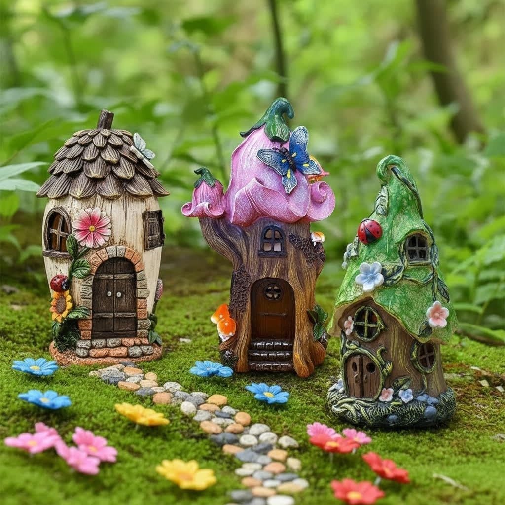 Solar Fairy House Garden Ornament 22cm | LED Light Resin Pixie Home Decor