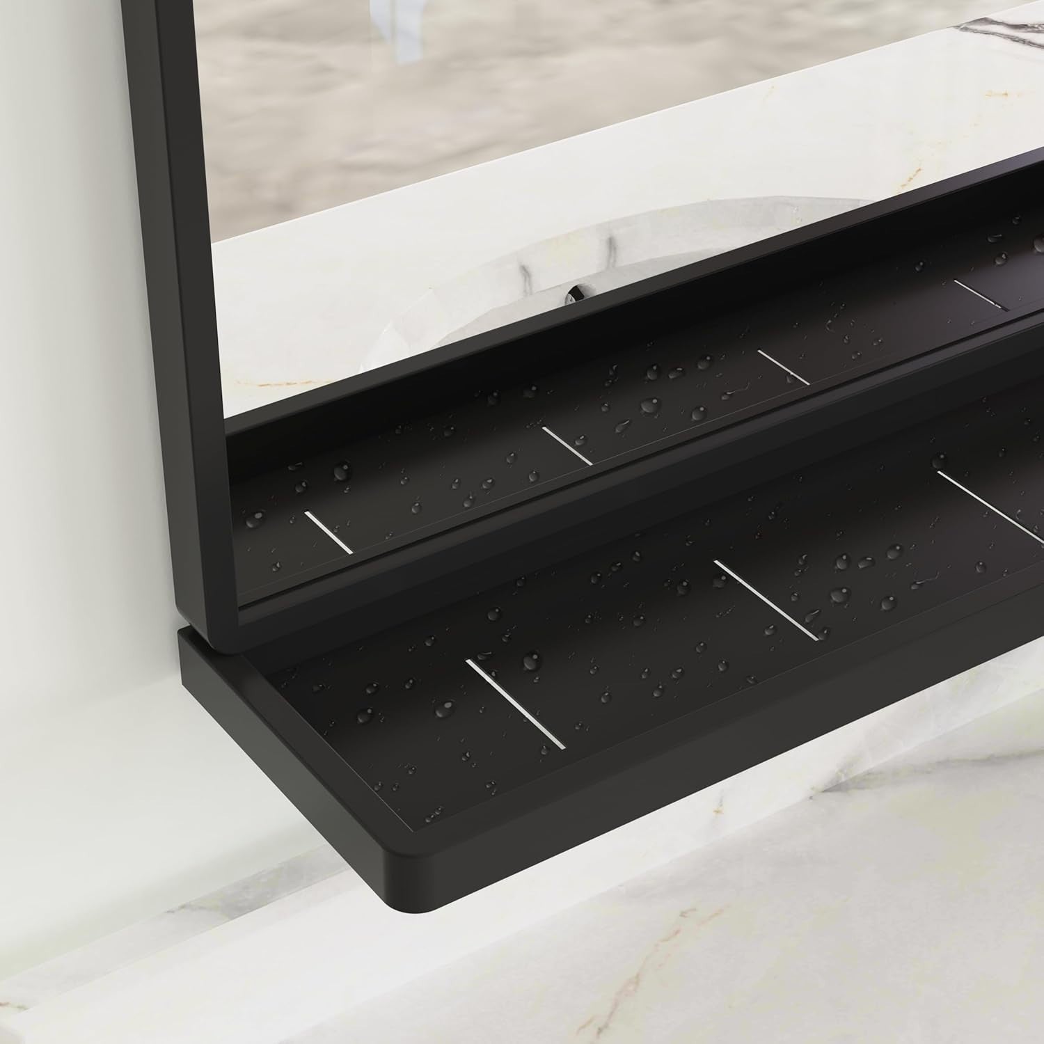 Modern Black Wall Mirror w/ Shelf 72x50cm – Bathroom Vanity, Entryway
