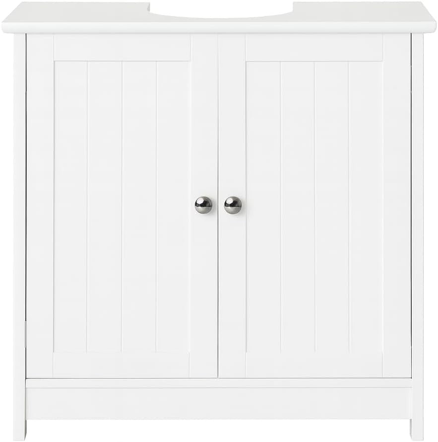 White Under Sink Bathroom Cabinet 60x30x60cm – 2 Doors, Shelf Storage