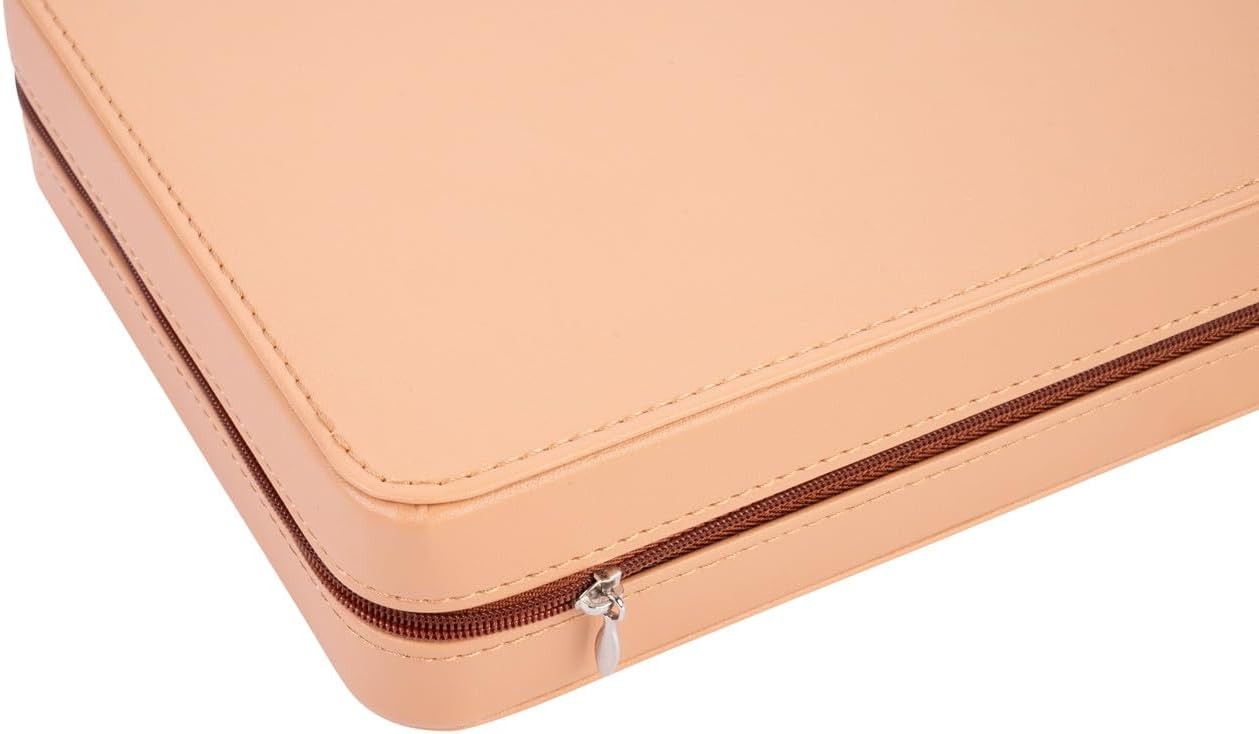 Travel Backgammon Set 9in Deluxe Faux Leather Zip Case Portable Game