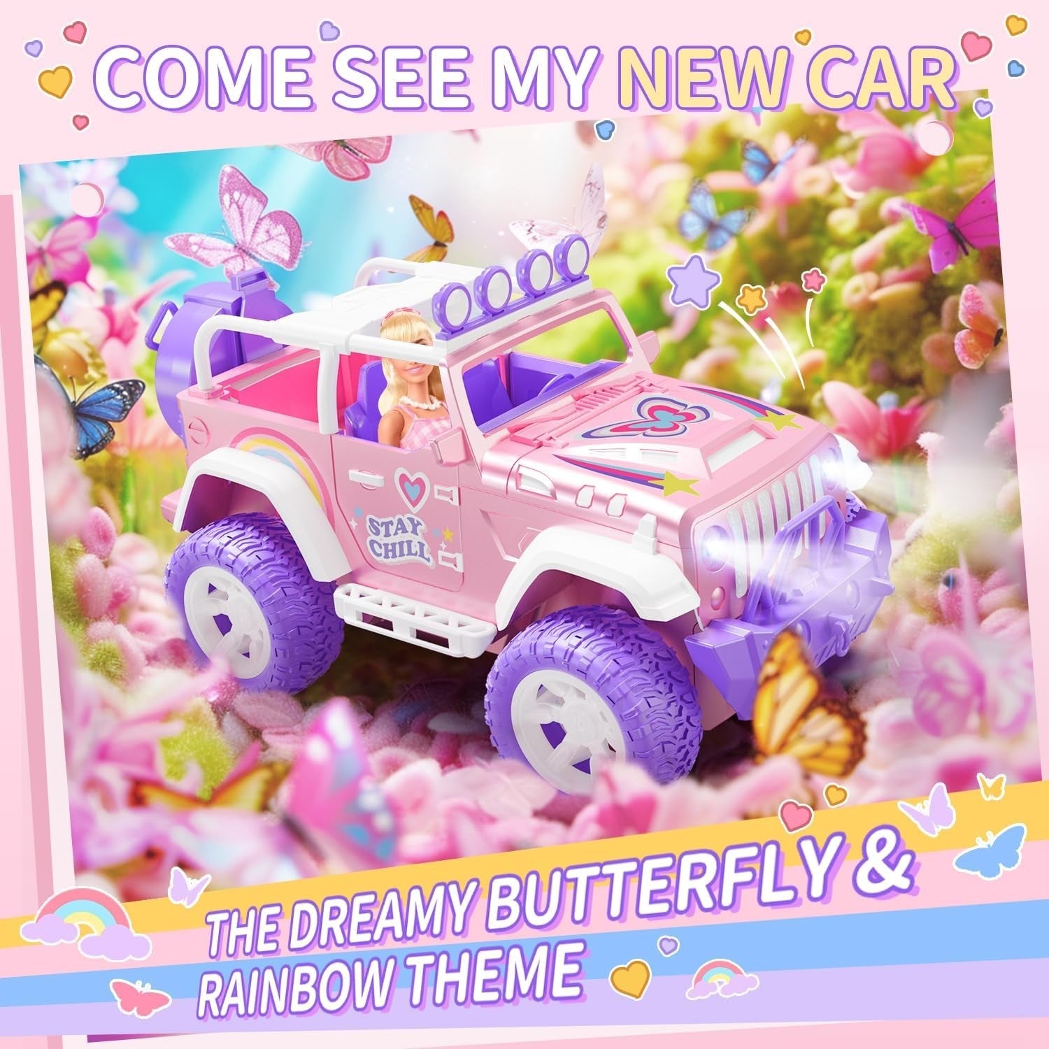 Pink 1:16 RC Car for Girls with Fog Mist & Music 2.4GHz SUV Toy Gift