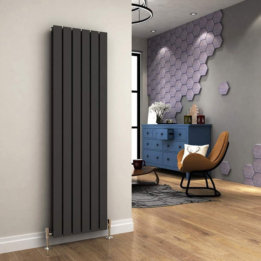 1600 x 452mm Anthracite Vertical Designer Radiator, Double Panel, High BTU Outpu