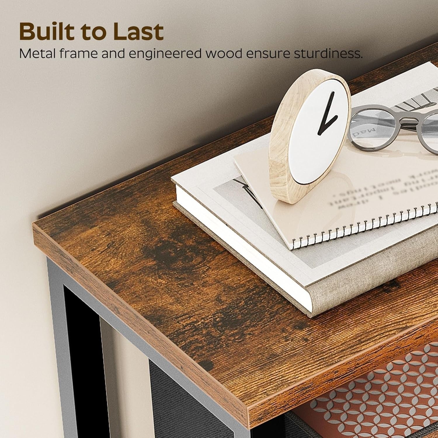 Slim Console Table with 3 Fabric Drawers & 2-Tier Shelf – Rustic Storage