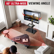 TV Floor Stand 32–70” with Shelf, Tilt & Swivel, Height Adjustable, VESA