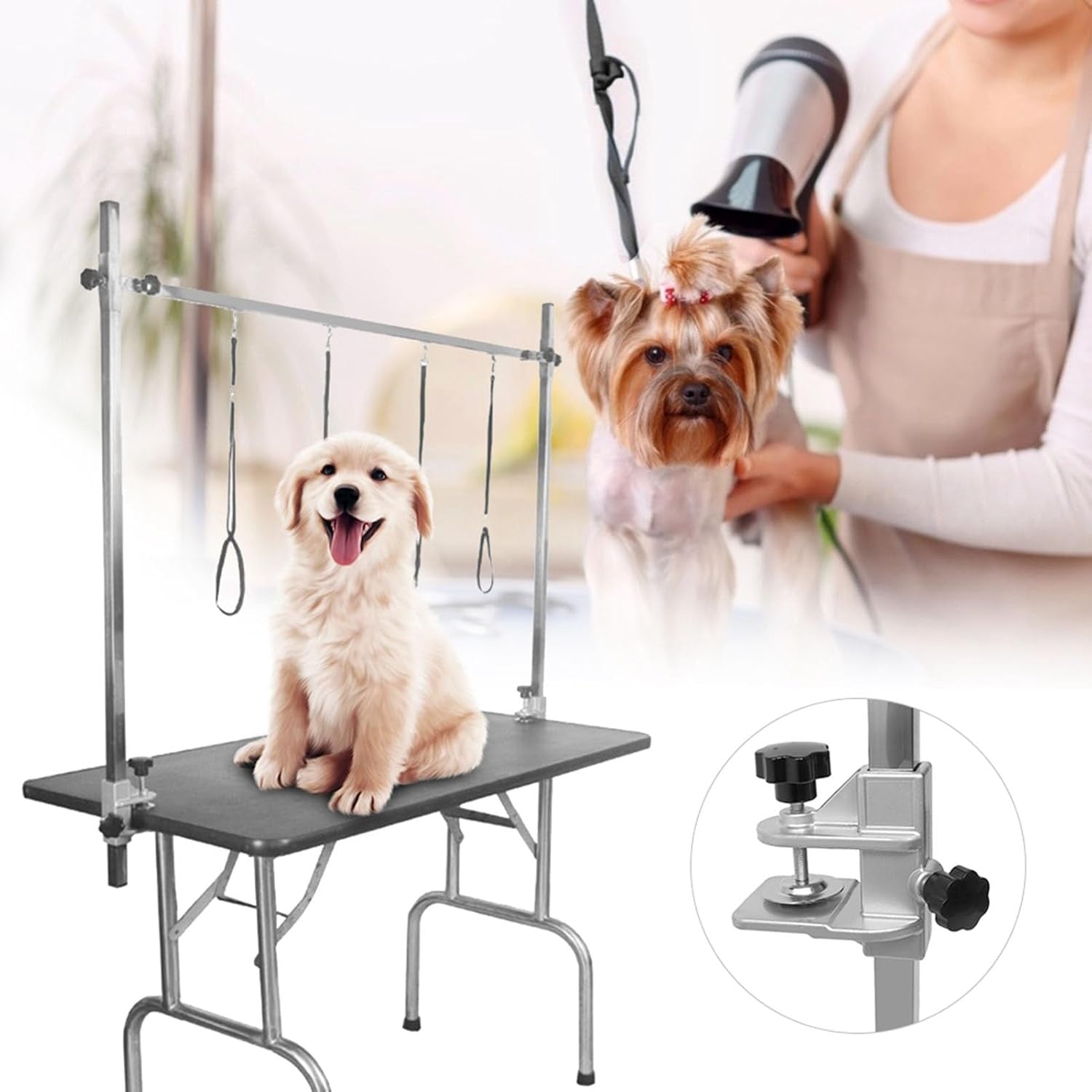Dog Grooming Hammock Helper Adjustable Table Clamp Stainless Steel Noose
