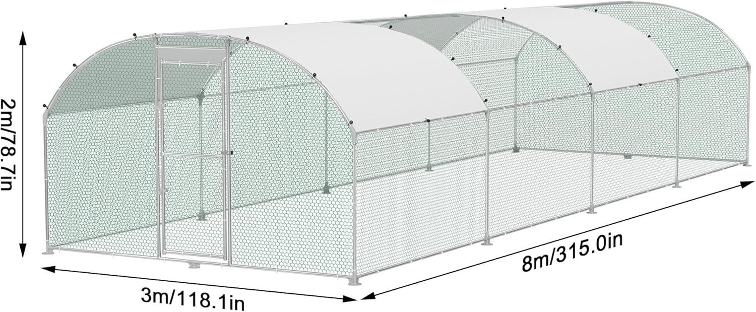 Extra Long Walk In Chicken Run Galvanised Steel Outdoor Enclosure 8x3x1.85m