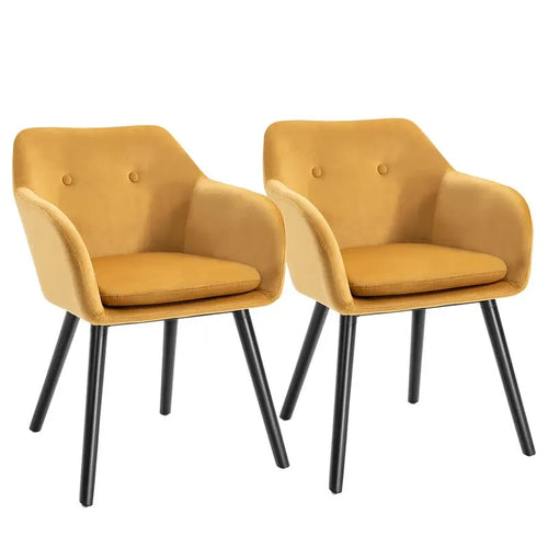 2x Yellow Velvet Dining Chairs Tub Seat with Arms Lounge Kitchen Chairs