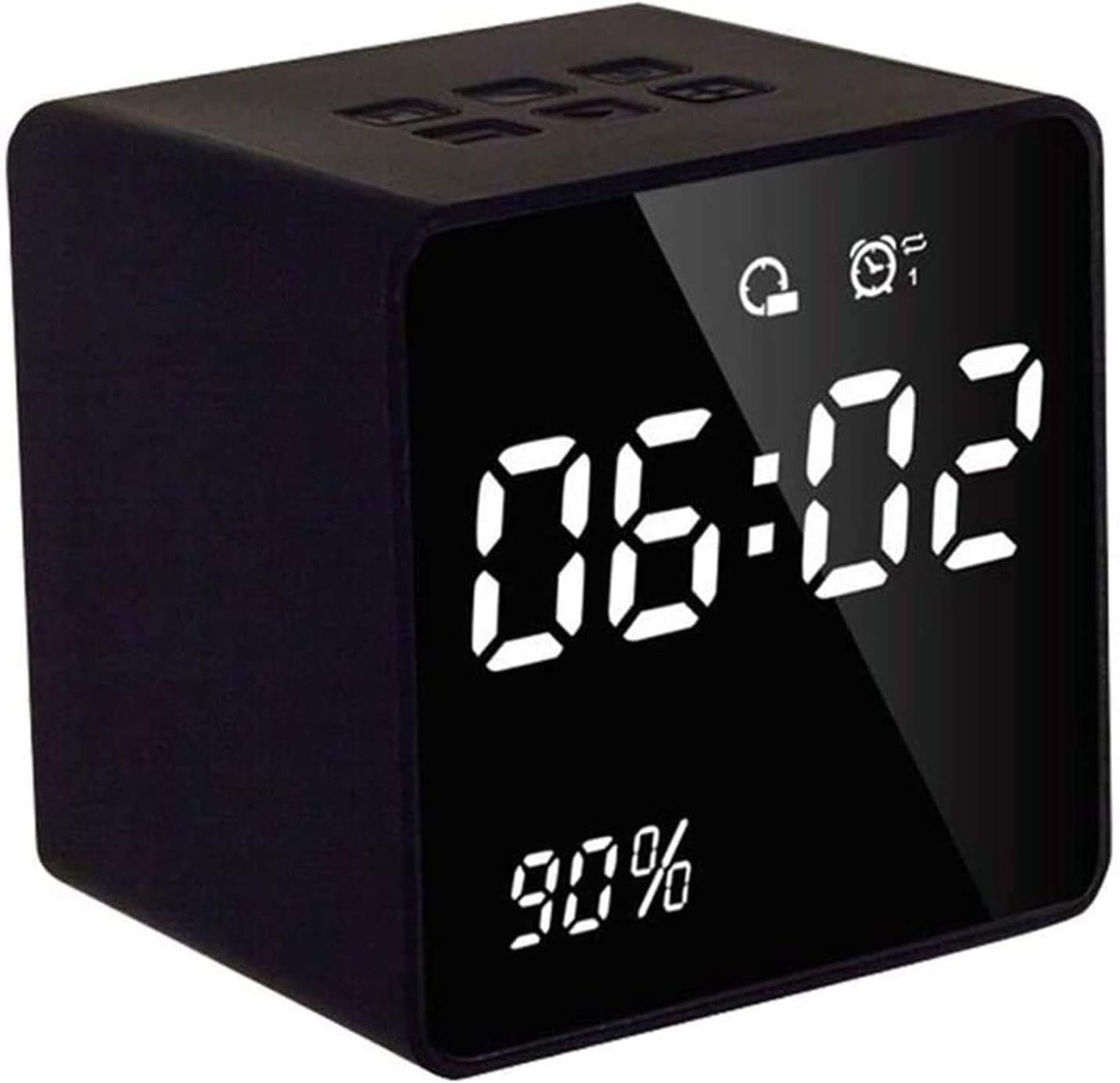 Black Digital Alarm Clock Bright LED Display Snooze Bedside Cube Design