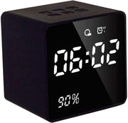 Black Digital Alarm Clock Bright LED Display Snooze Bedside Cube Design