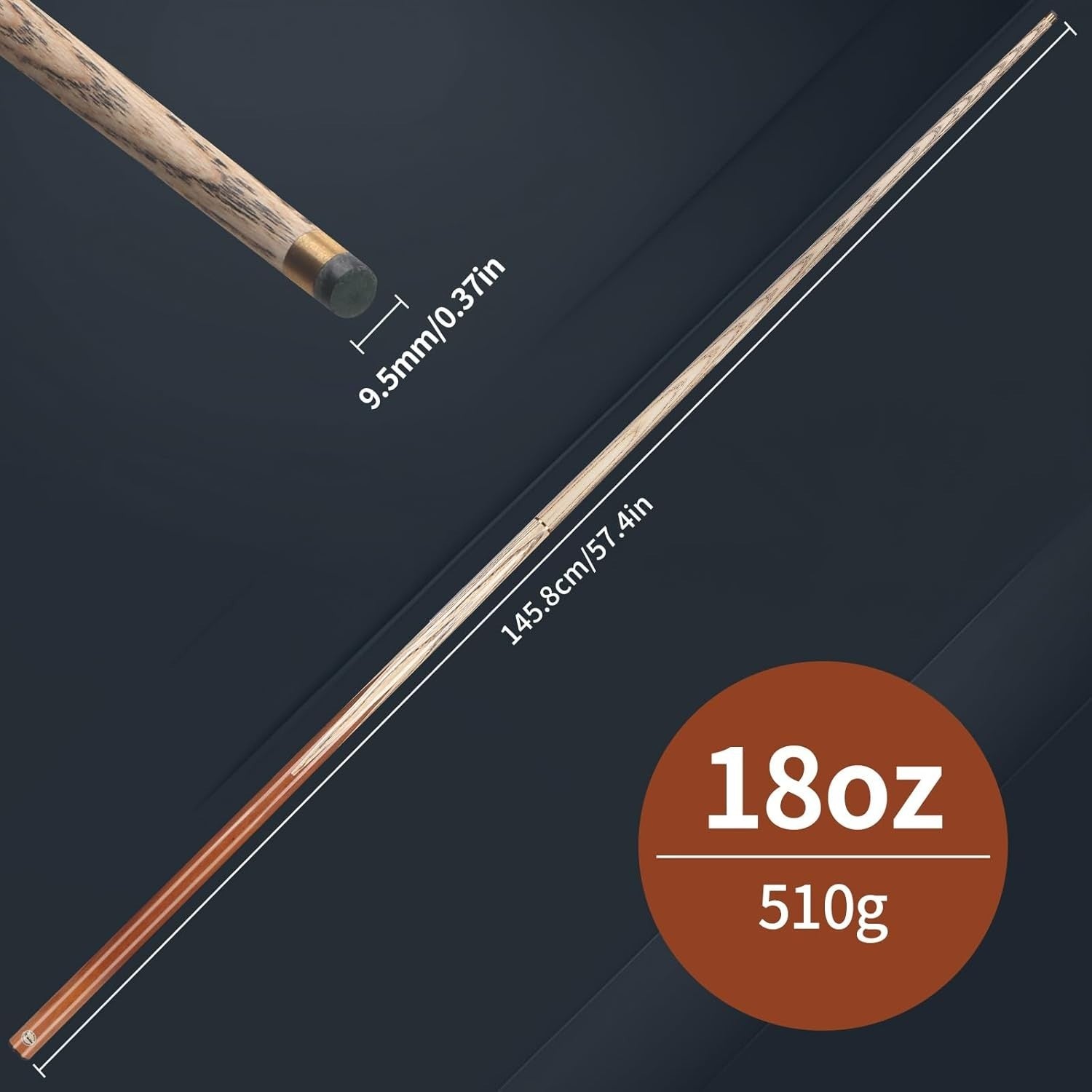 57" Pool Cue Set of 3 18oz Maple Wood 9.5mm Tip Brass Joint