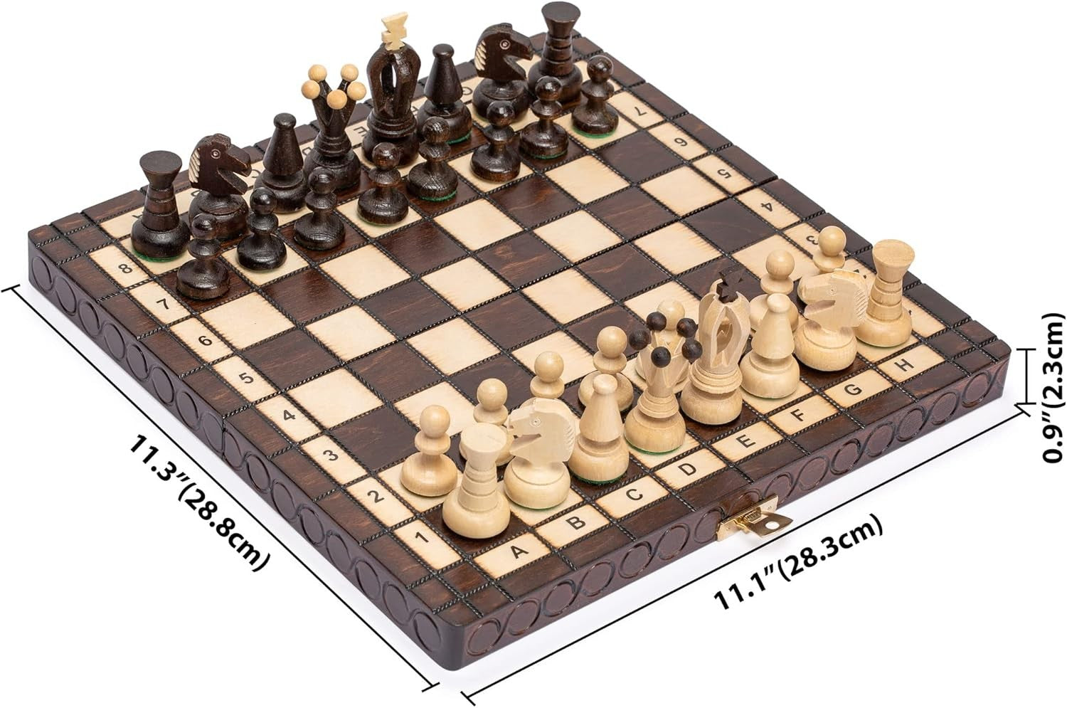 Small Wooden Chess Set 28cm • Handcrafted Pieces • Folding Travel Board Gift
