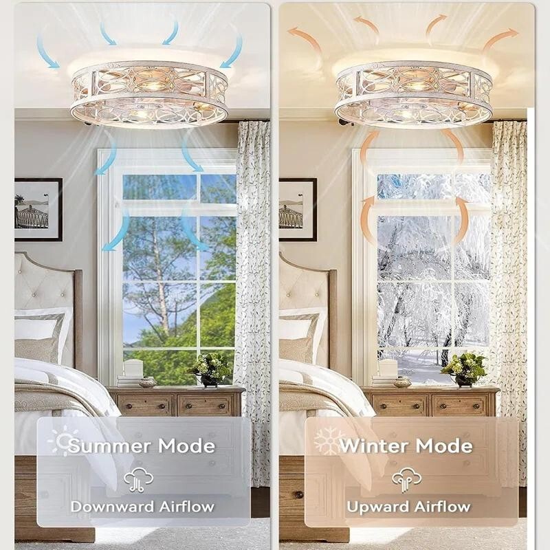 Flush Mount Ceiling Fan Light Remote App Control Quiet Indoor 6-Speed E27