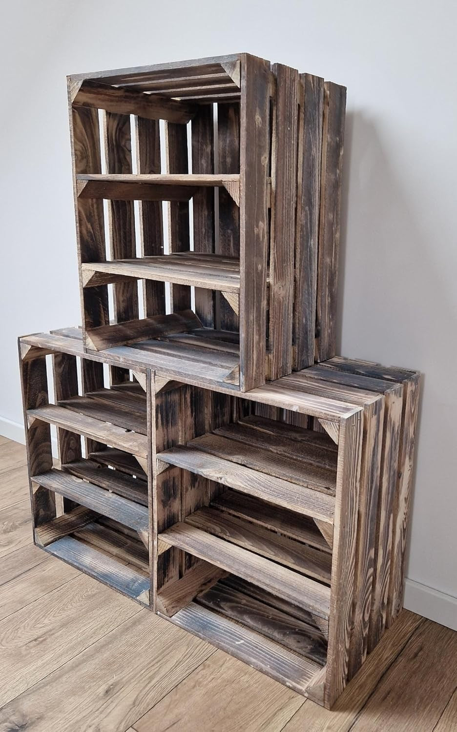 Single-Tier Grey Wooden Crate Storage Shelf Organizer 50x40x30cm