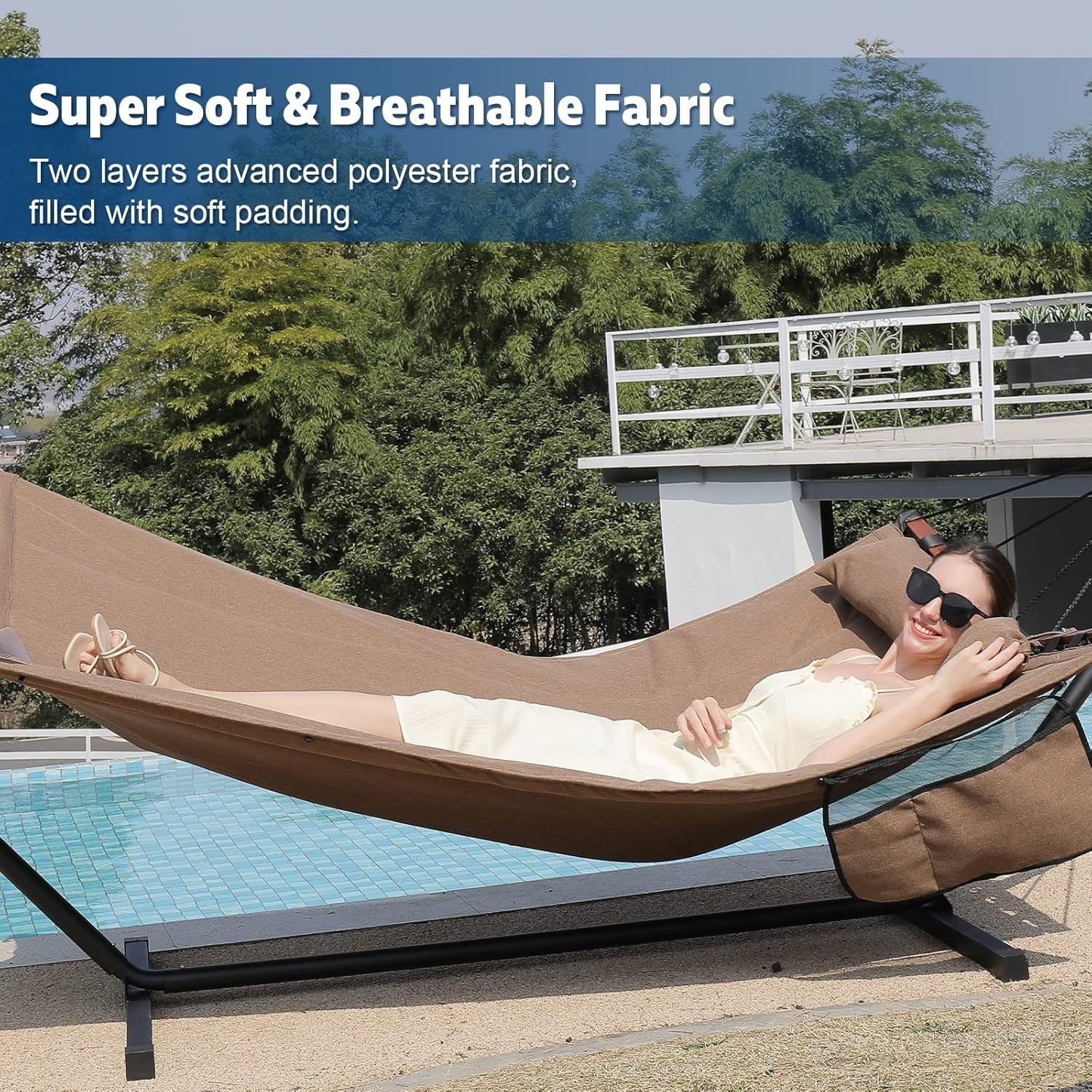 2 Person Hammock with Stand Outdoor Patio Bed 450LB Heavy Duty Weatherproof