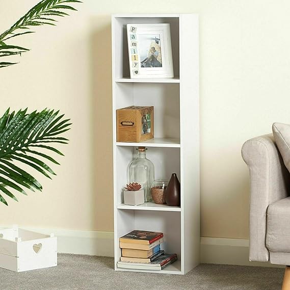 White 4-Tier Wooden Bookcase Storage Shelf Unit Tall Display Organizer Modern
