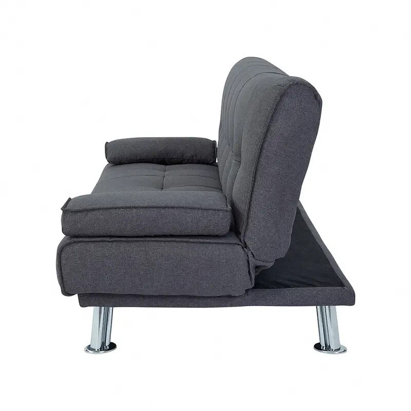3 Seater Charcoal Sofa Bed Fabric Clic Clac Tufted Chrome Legs Modern Grey