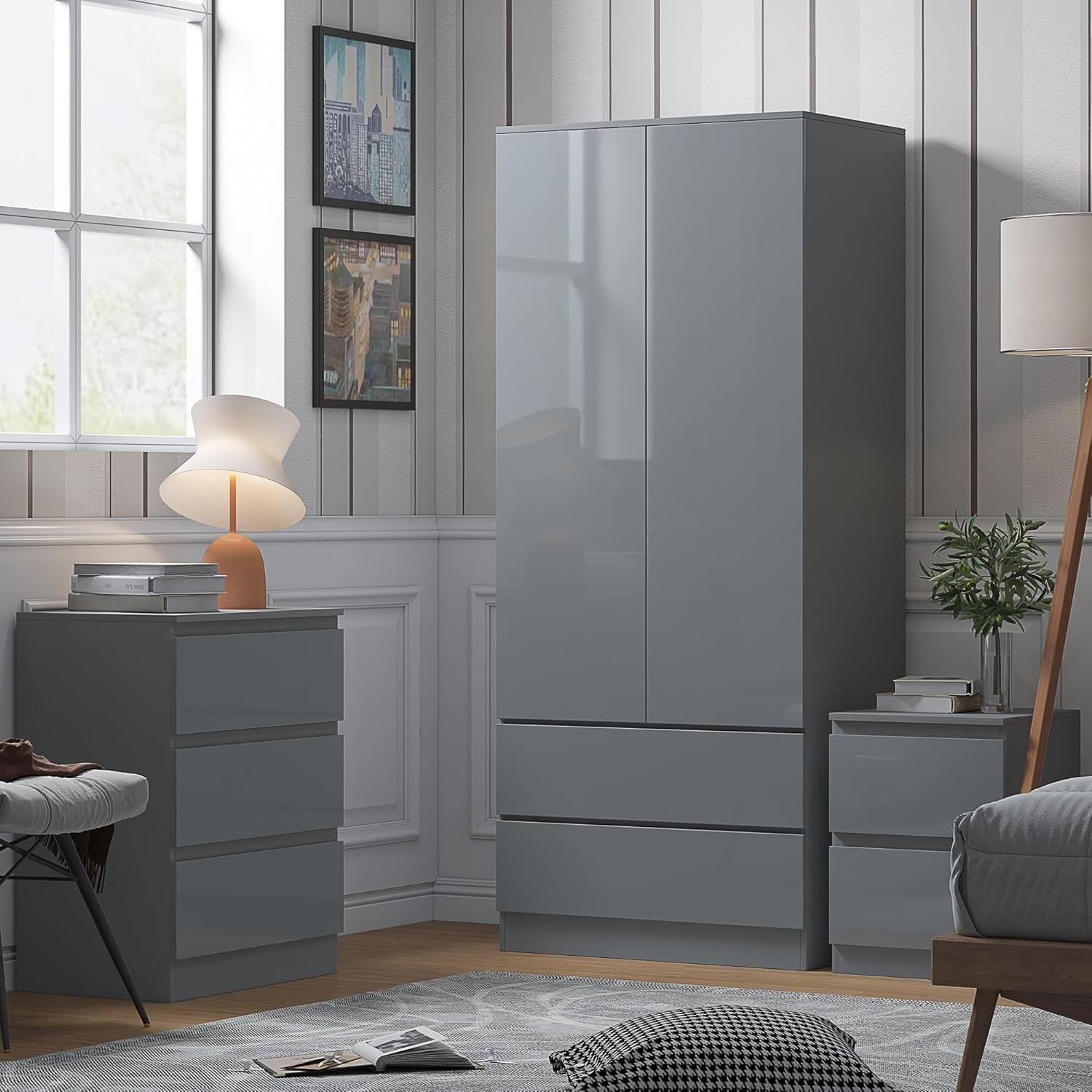 Large 2 Door Wardrobe with 2 Drawers | Scratch-Resistant Grey Matte Finish