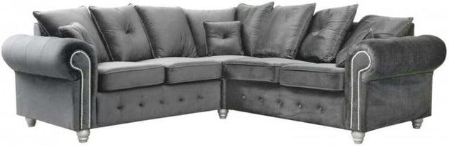 Grey Plush Velvet Corner Sofa 3 Seater L-Shape Modern Living Room Sofa