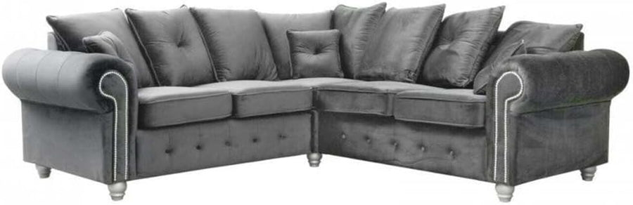 Grey Plush Velvet Corner Sofa 3 Seater L-Shape Modern Living Room Sofa